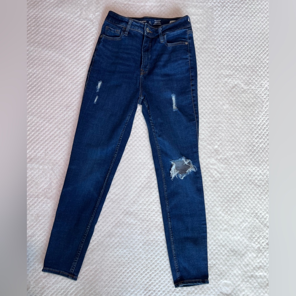 Old Navy Dark Blue Distressed Skinny Jeans